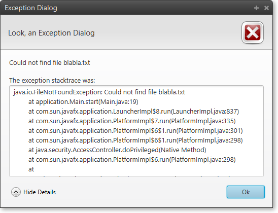 JavaFX Exception Dialog